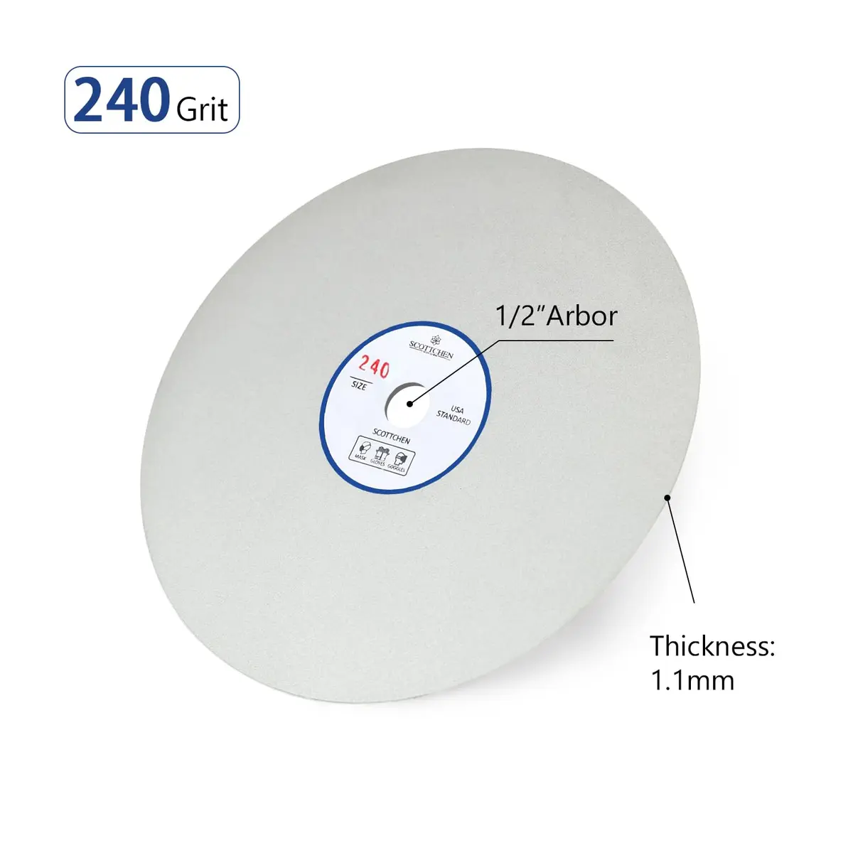SCOTTCHEN Diamond Flat Lap Wheel 6" (15.24cm) x 1/2" (1.27cm) Arbor Grinding Disc 240 Grit | For Hard Materials & Jewellery Lapidary - view 2