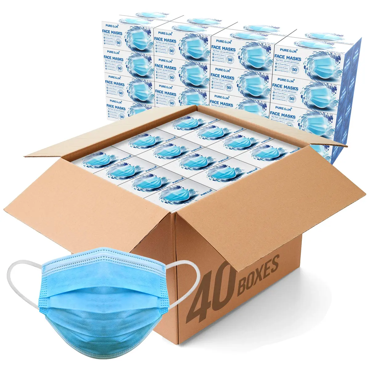 Gleeporte 3-Ply Disposable Face Masks, Blue, 500 Count (Pack of 1) | Bulk Pack with Elastic Earloops for Daily Use - main product image