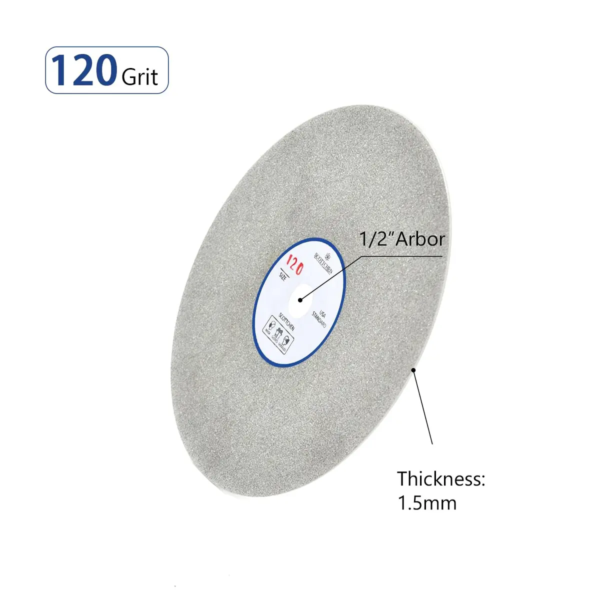 SCOTTCHEN Diamond Flat Lap Wheel 6" (15.24cm) x 1/2" (12.7mm) Arbor 120 Grit Grinding Disc | For Hard Materials & Jewellery - view 2