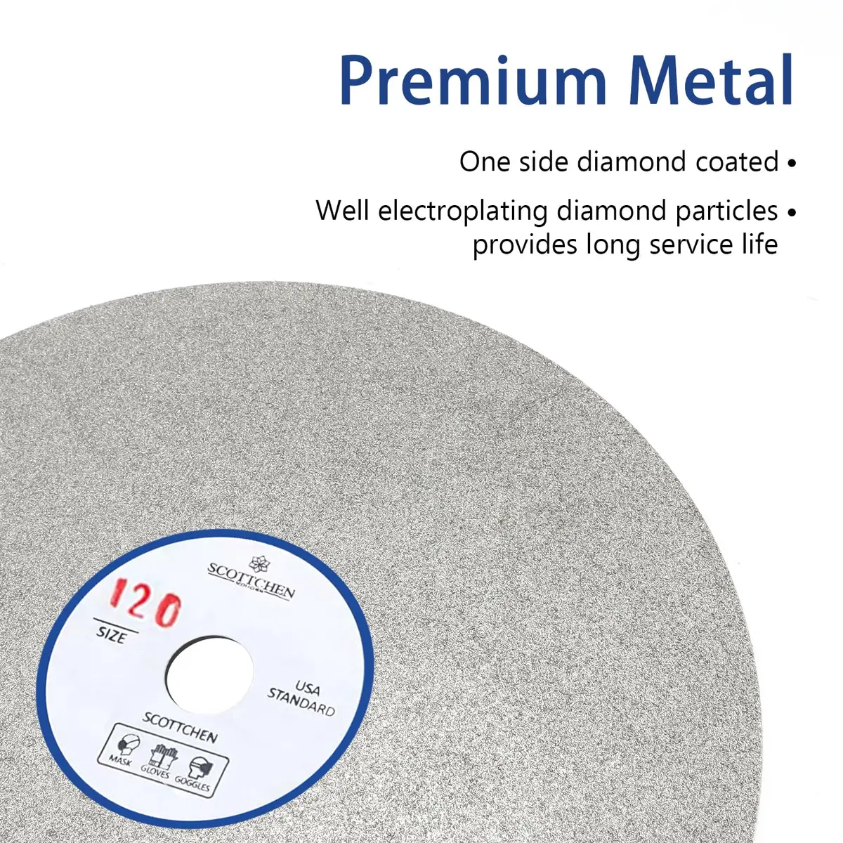 SCOTTCHEN Diamond Flat Lap Wheel 6" (15.24cm) x 1/2" (12.7mm) Arbor 120 Grit Grinding Disc | For Hard Materials & Jewellery - view 3
