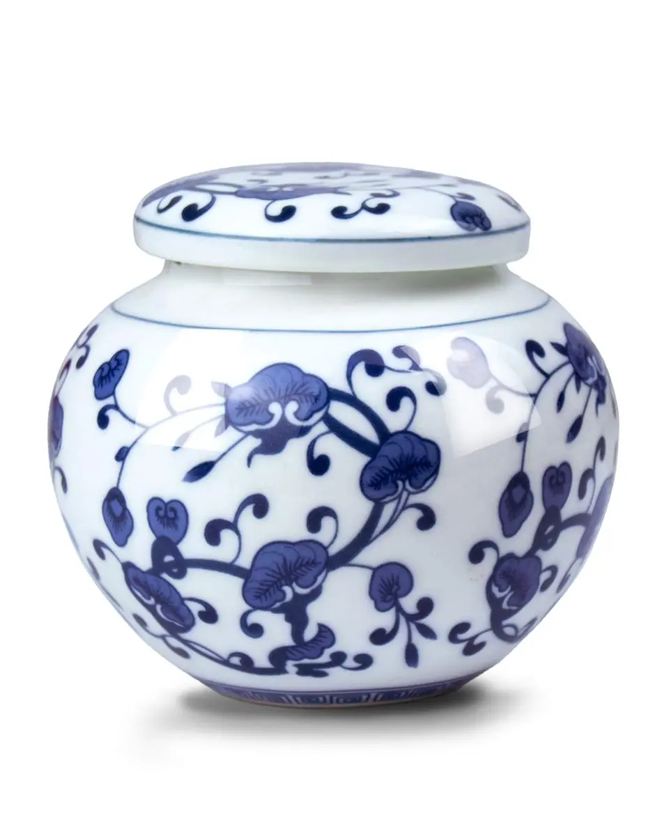 Dahlia Blue and White Porcelain Tea Canister 250 ML | Airtight Jingdezhen Tea Caddy for Loose Tea - main product image