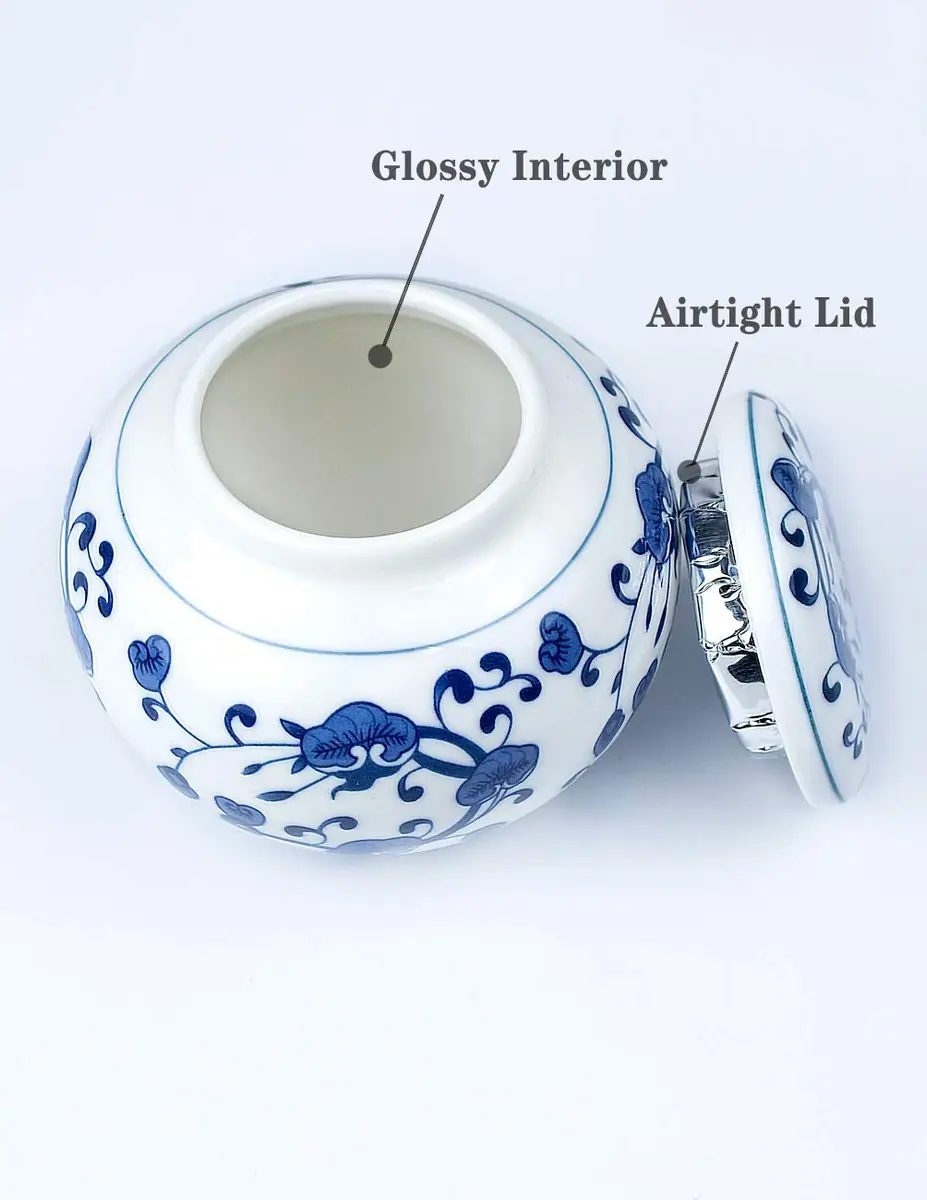 Dahlia Blue and White Porcelain Tea Canister 250 ML | Airtight Jingdezhen Tea Caddy for Loose Tea - view 2