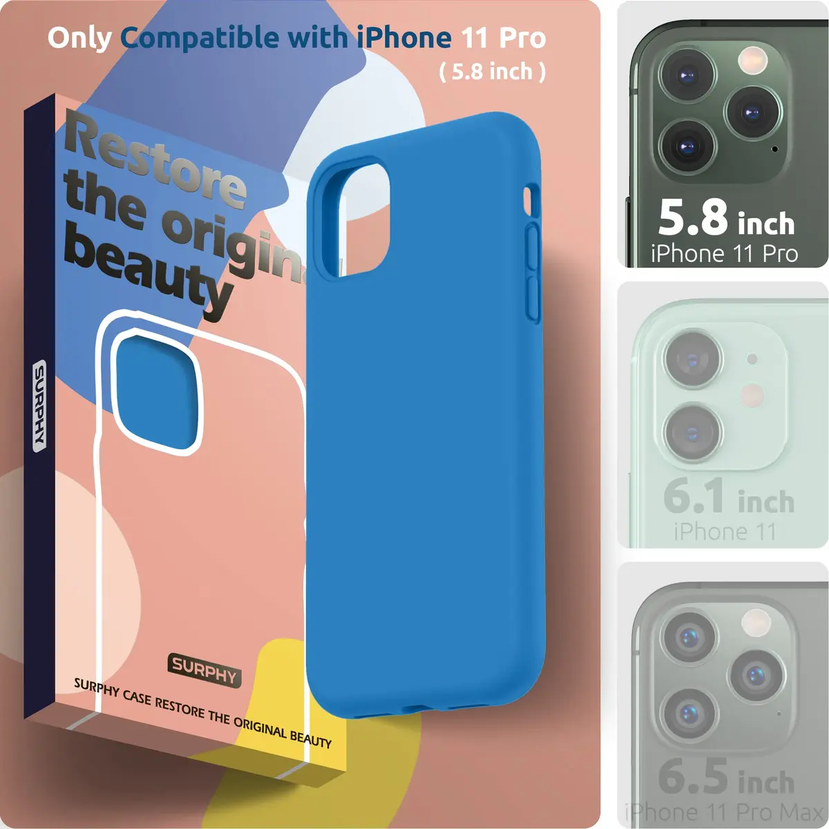 SURPHY Compatible with iPhone 11 Pro Case 5.8 inches | Thickened Liquid Silicone with Microfiber Lining - view 2