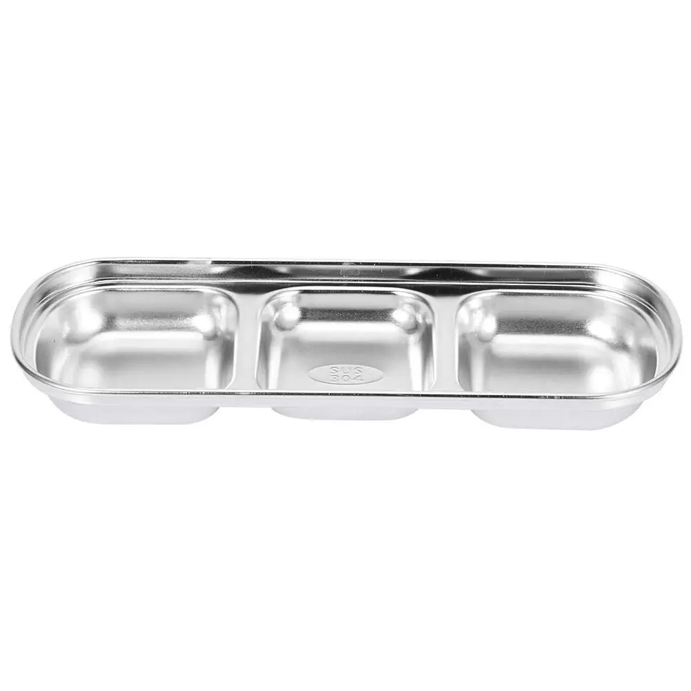 Liineparalle Stainless Steel Sier Sauce Dish 3 Grids | Durable, Safe & Space-Saving (70-120 chars) - main product image