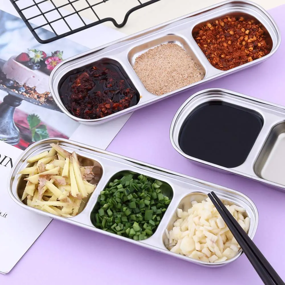 Liineparalle Stainless Steel Sier Sauce Dish 3 Grids | Durable, Safe & Space-Saving (70-120 chars) - view 2