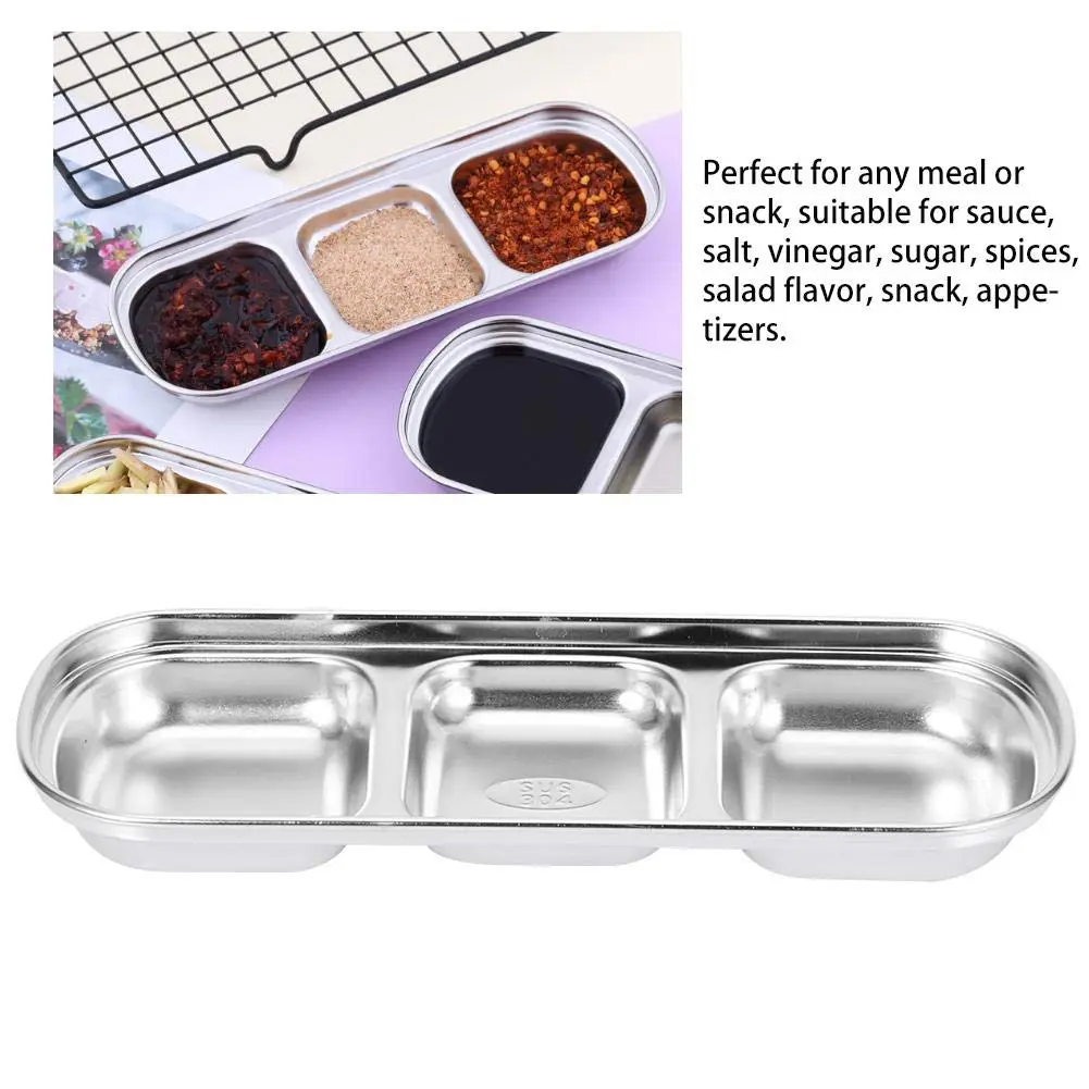 Liineparalle Stainless Steel Sier Sauce Dish 3 Grids | Durable, Safe & Space-Saving (70-120 chars) - view 3