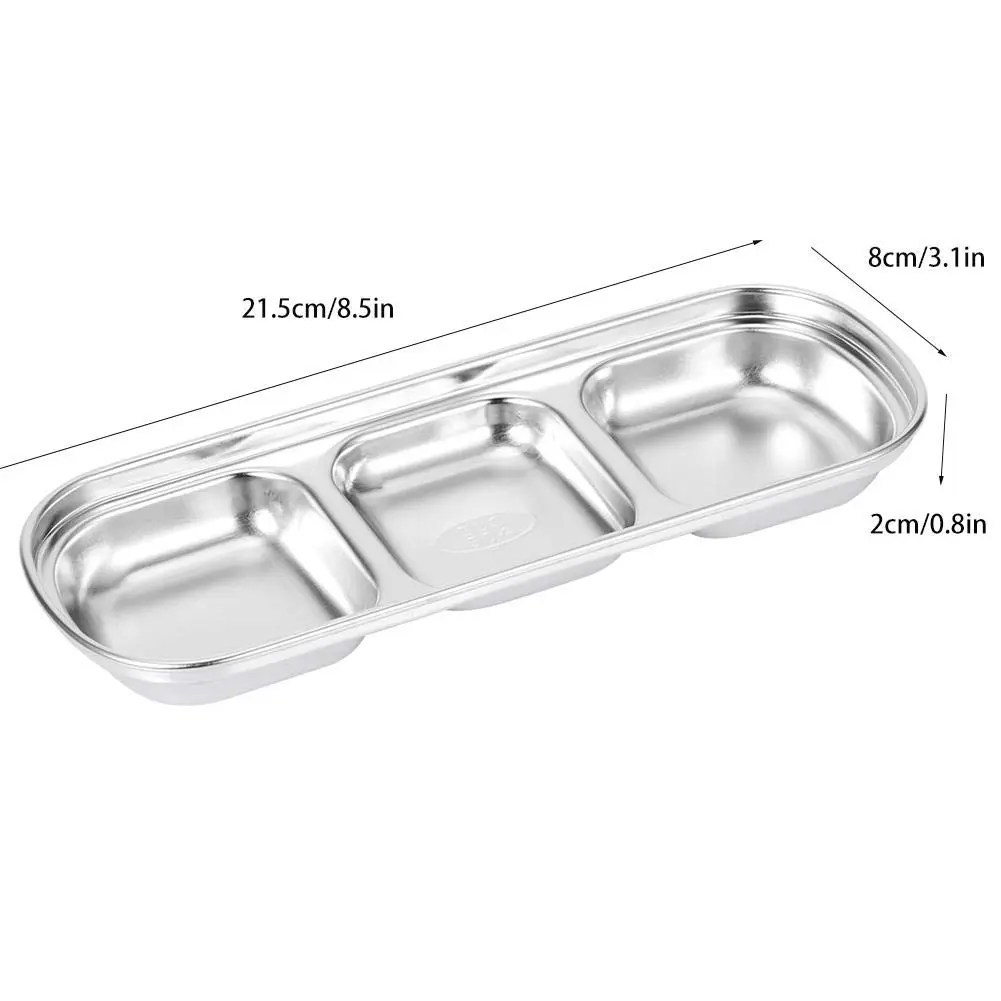 Liineparalle Stainless Steel Sier Sauce Dish 3 Grids | Durable, Safe & Space-Saving (70-120 chars) - view 4