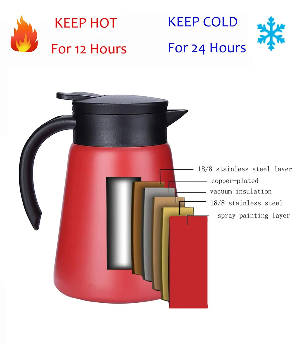 JOYSIP Red 800ml (27oz) Thermal Coffee Carafe with Handle | Double Walled Vacuum Insulated Pot - view 3