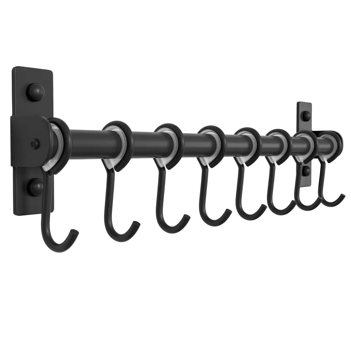 Dseap Black Stainless Steel Utensil Holder Rail with 8 Hooks | Wall Mount Kitchen Organizer 40cm (15.75in) - main product image