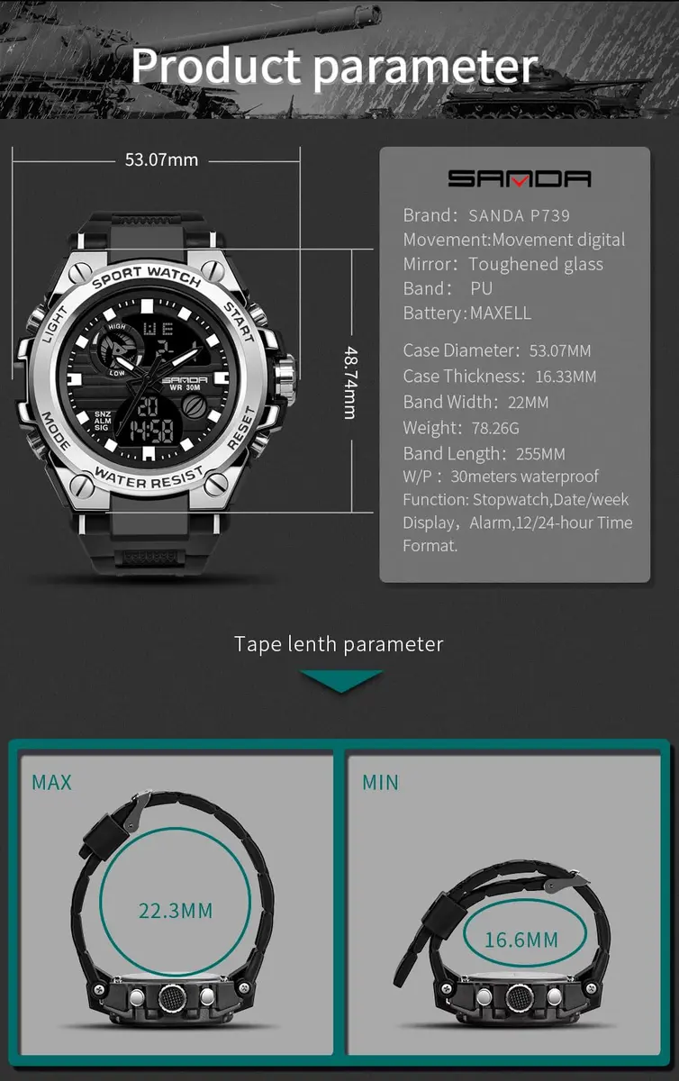 AIMES Men's Sports Military Waterproof Digital Watch 53mm | Multifunction Outdoor Timepiece - view 6