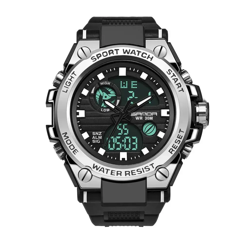 AIMES Men's Silver Sport Watch 53mm Dual Time Zone Military Watch with LED Alarm & Stopwatch - view 2