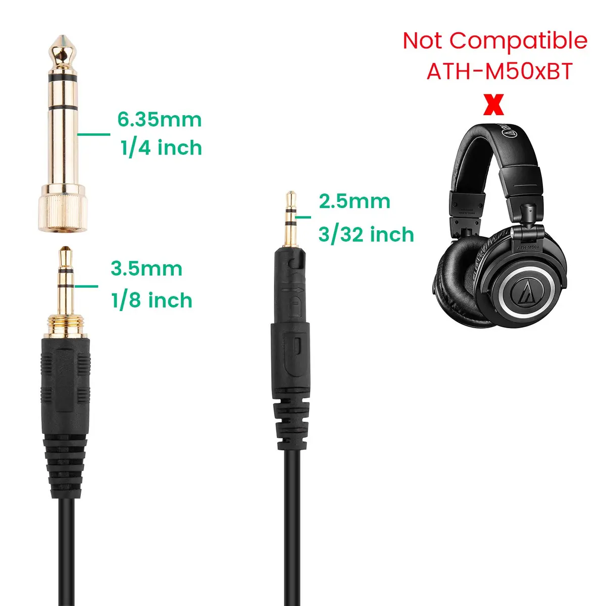 Smays Replacement Coiled AUX Cable for Audio-Technica ATH-M50x, M40x, M70x, M60x Headphones | 2.5mm to 3.5mm Male, 4-10ft - view 2