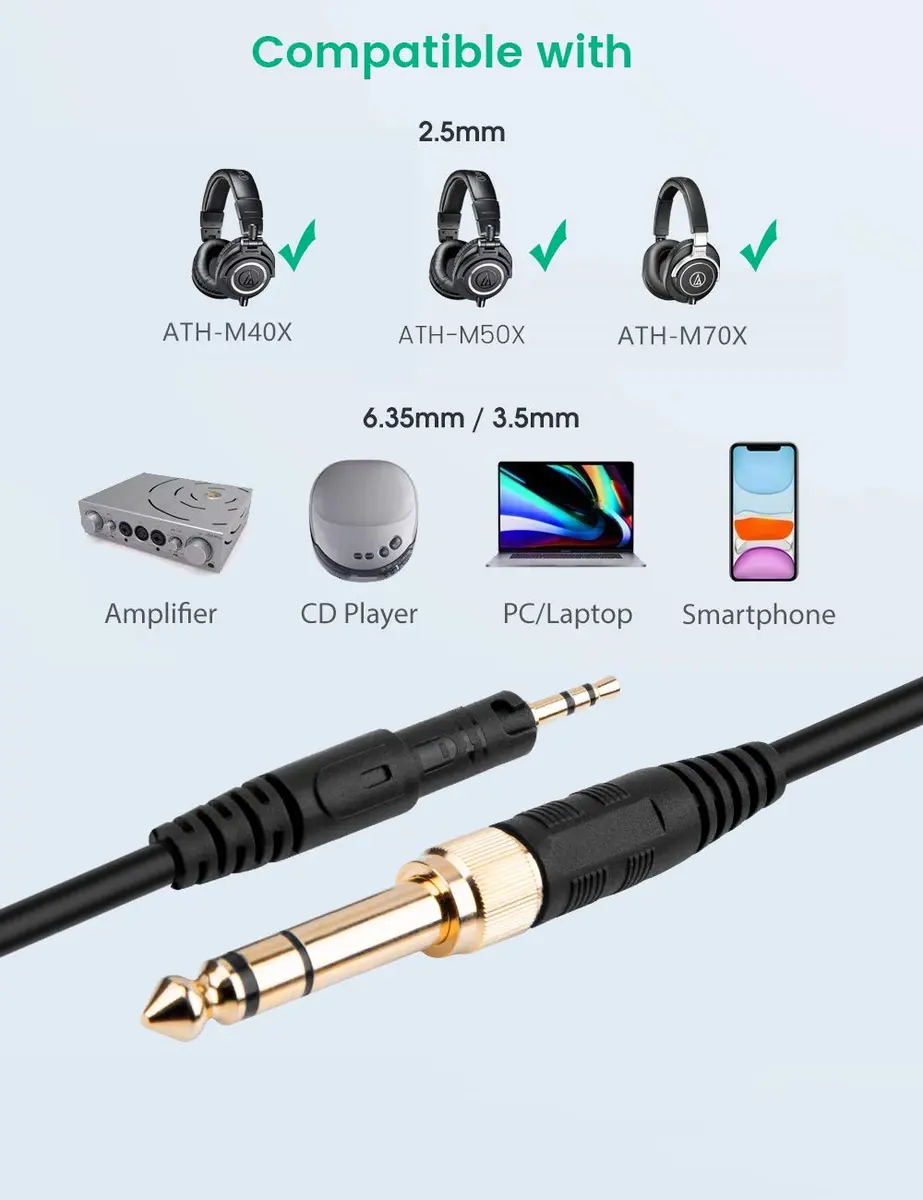 Smays Replacement Coiled AUX Cable for Audio-Technica ATH-M50x, M40x, M70x, M60x Headphones | 2.5mm to 3.5mm Male, 4-10ft - view 3
