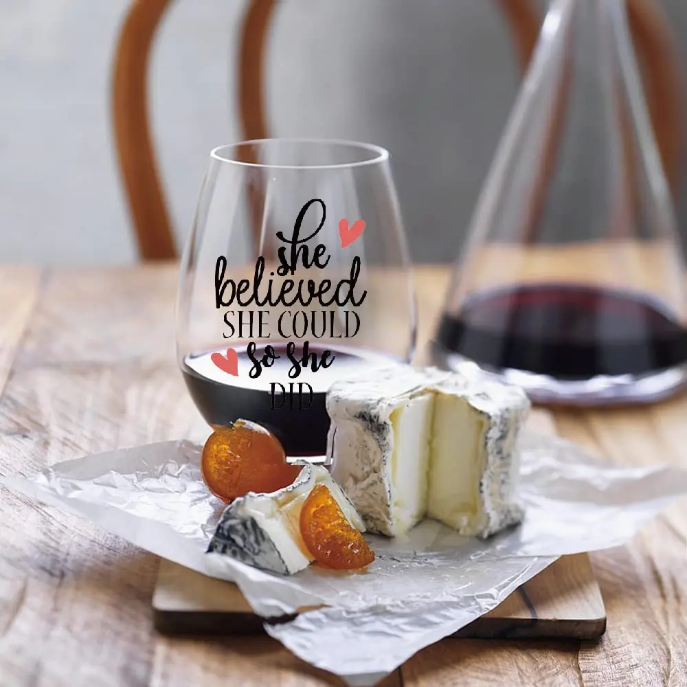Perfectinsoy She Believed She Could So She Did Stemless Wine Glass 443ml (15 fl oz) | Inspirational Gift for Women - view 4
