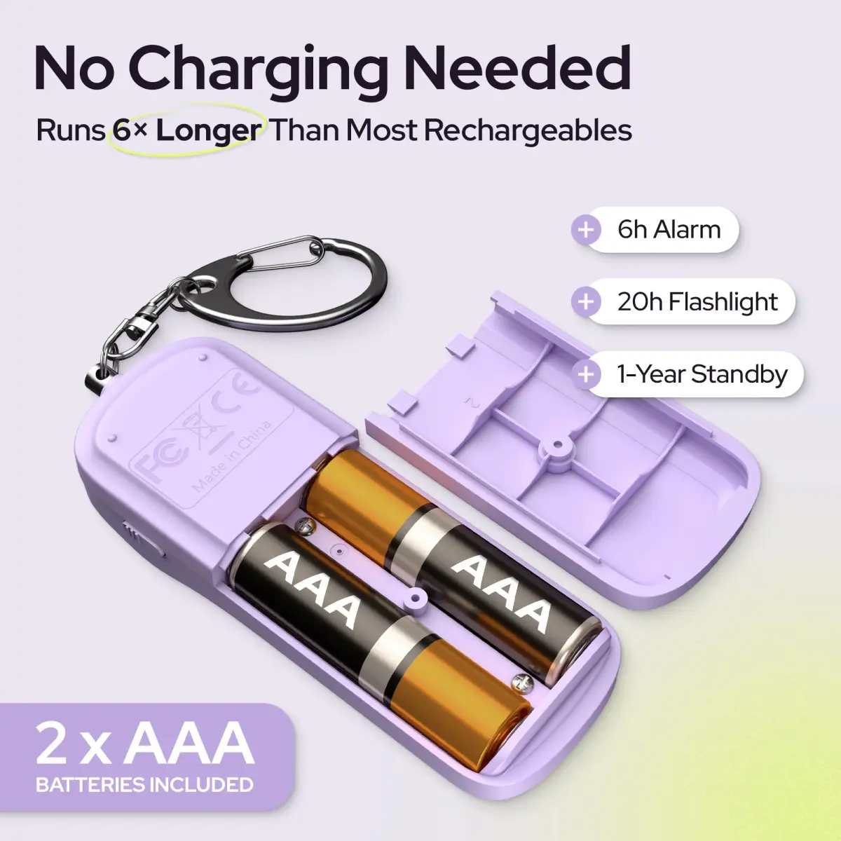WETEN Personal Safety Alarm Keychain with LED Light & 130dB Siren, 50g (0.11 lb) | Purple - view 4
