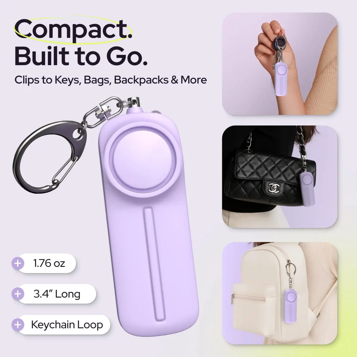 WETEN Personal Safety Alarm Keychain with LED Light & 130dB Siren, 50g (0.11 lb) | Purple - view 5