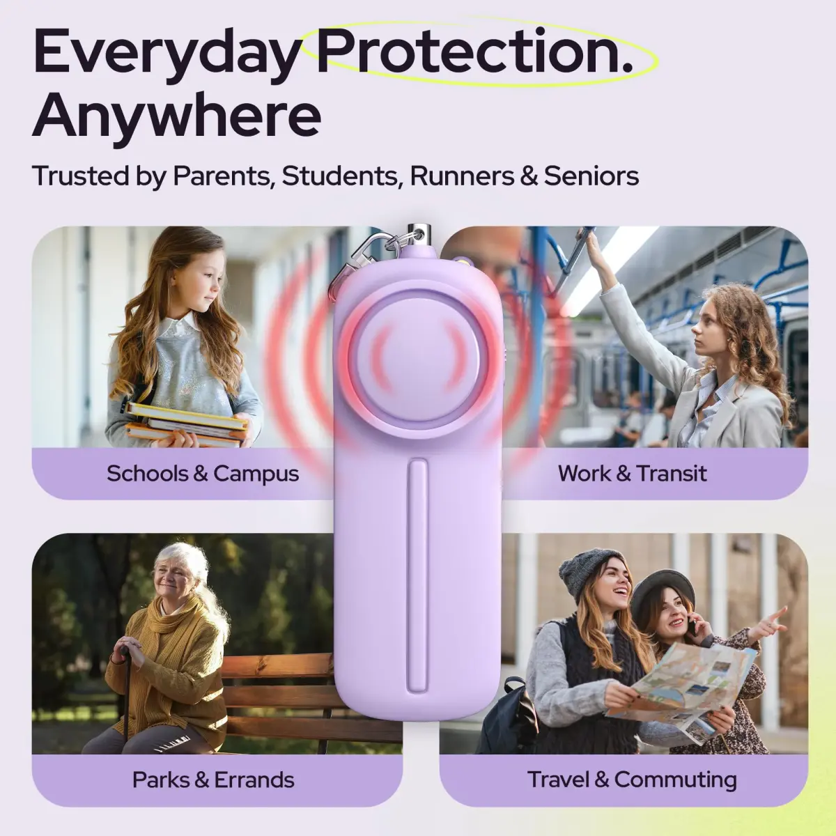 WETEN Personal Safety Alarm Keychain with LED Light & 130dB Siren, 50g (0.11 lb) | Purple - view 6
