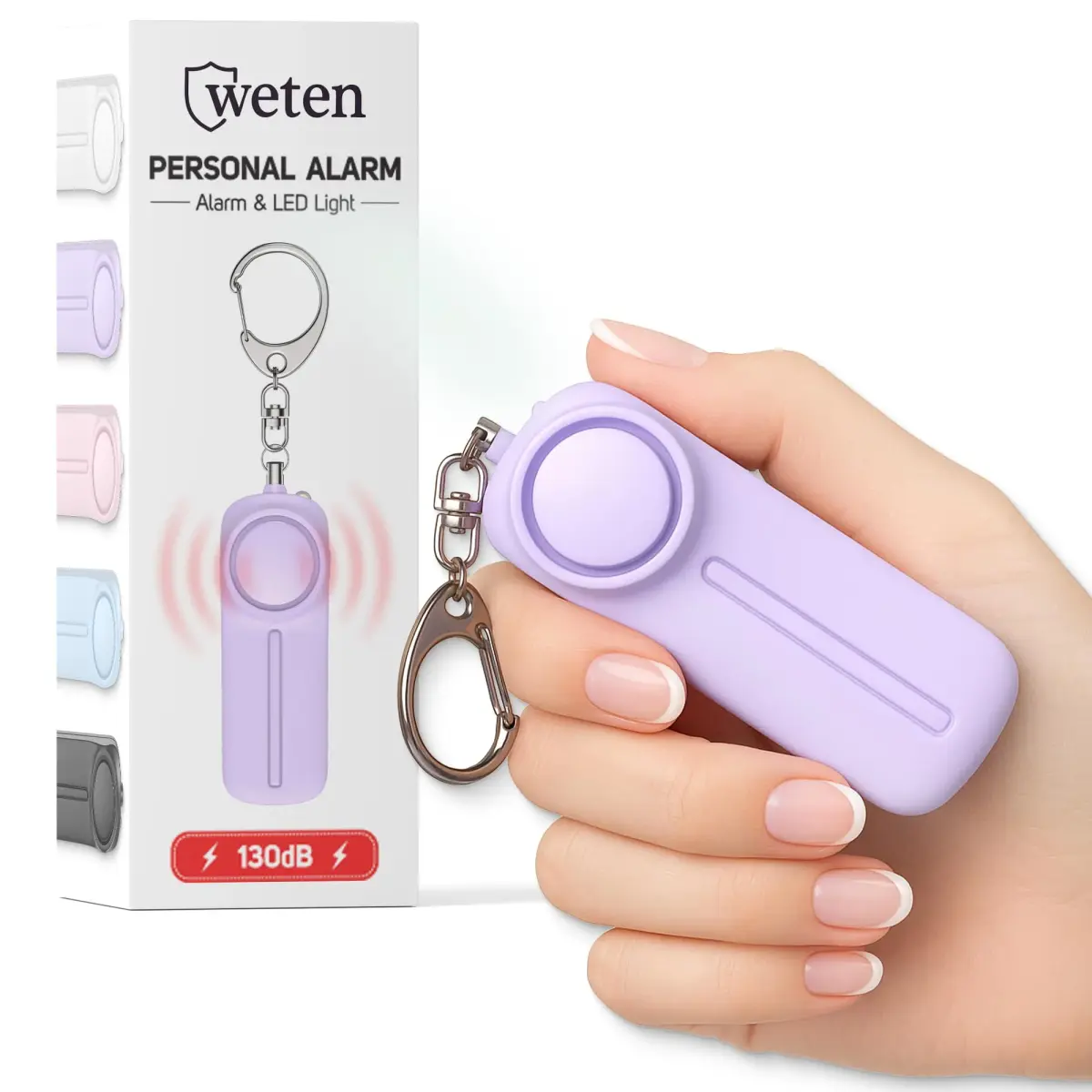 WETEN Personal Safety Alarm Keychain with LED Light & 130dB Siren, 50g (0.11 lb) | Purple - main product image