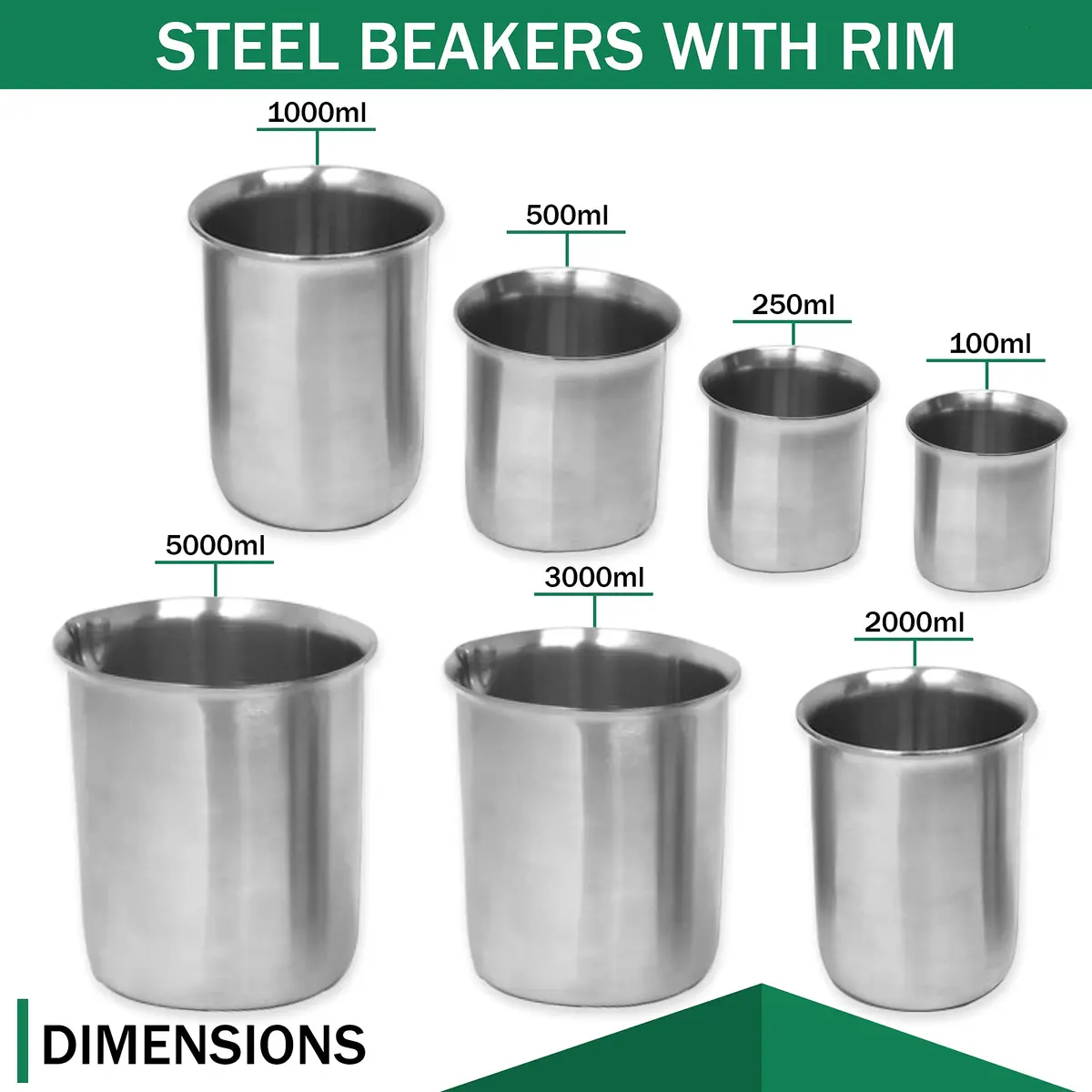 Edu-labs Stainless Steel Lab Beaker with Rim, Low Form, 250ml (8.45 Fl Oz) | Robust & Durable for Lab Applications - view 2