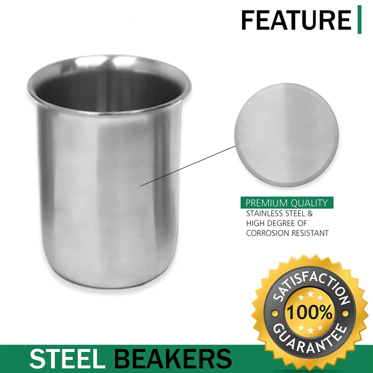 Edu-labs Stainless Steel Lab Beaker with Rim, Low Form, 3000mL (101.4 Fl Oz) | Industrial Grade Laboratory Equipment - view 3