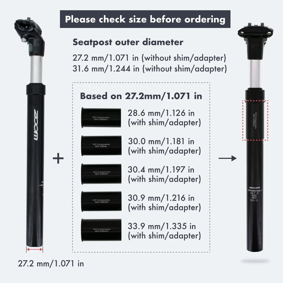 DJC Black Suspension Seatpost 28.6mm (1.12 in) with 42mm Travel | ISO 4210 Certified Aluminum - view 3