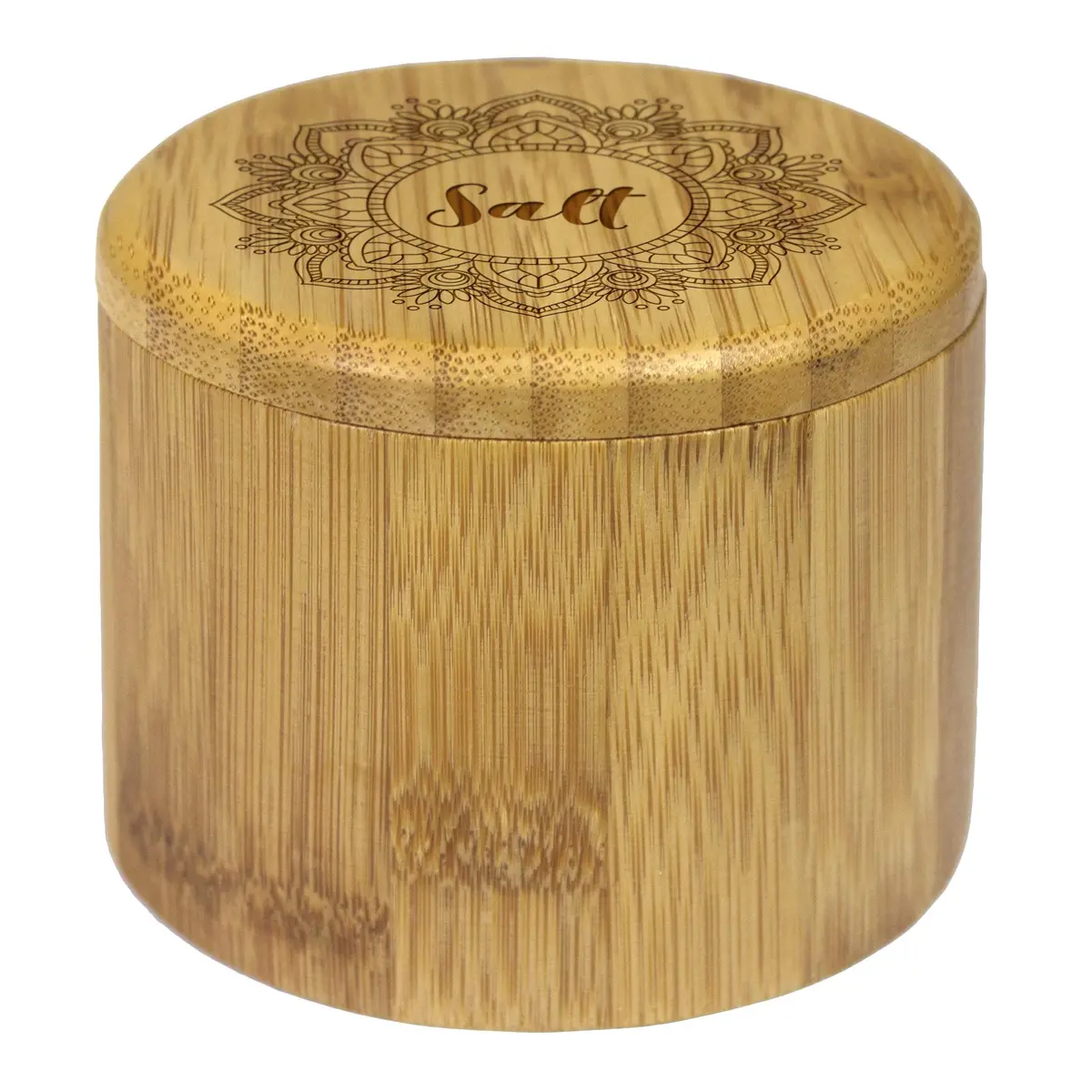 Totally Bamboo Mandala Flower Salt Cellar Bamboo Storage Box with Magnetic Swivel Lid, 6 oz (170 ml) | Keep Spices Handy - view 5