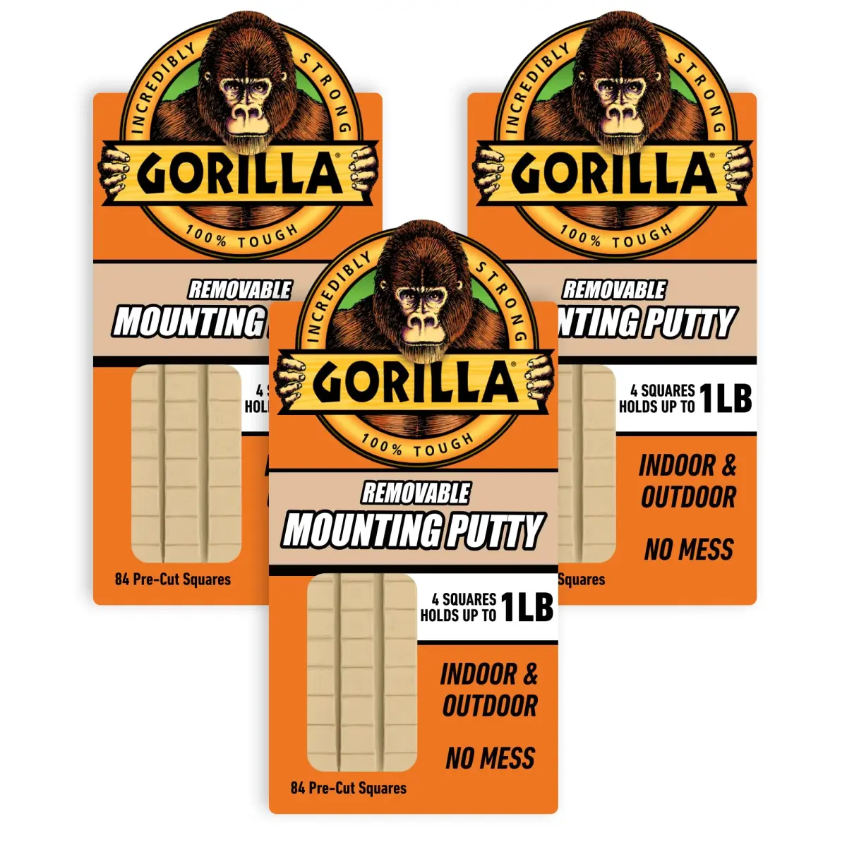 Gorilla Removable Mounting Putty 252 Squares (6 oz / 170 g) | Holds 2 lbs, Reusable & Repositionable Adhesive - main product image