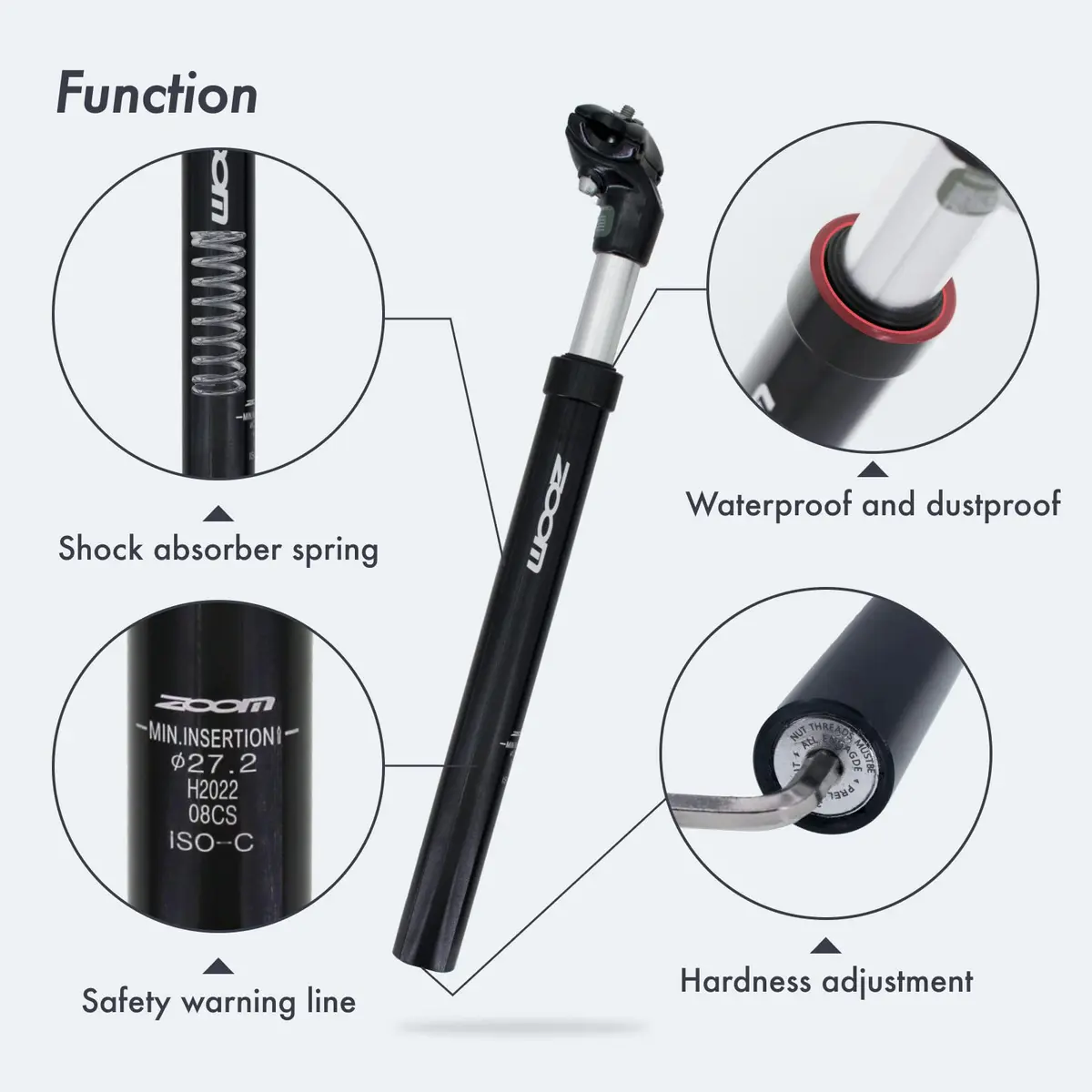 DJC Suspension Seatpost 27.2mm Black Head | Lightweight Aluminum Body with 42mm Travel - view 5