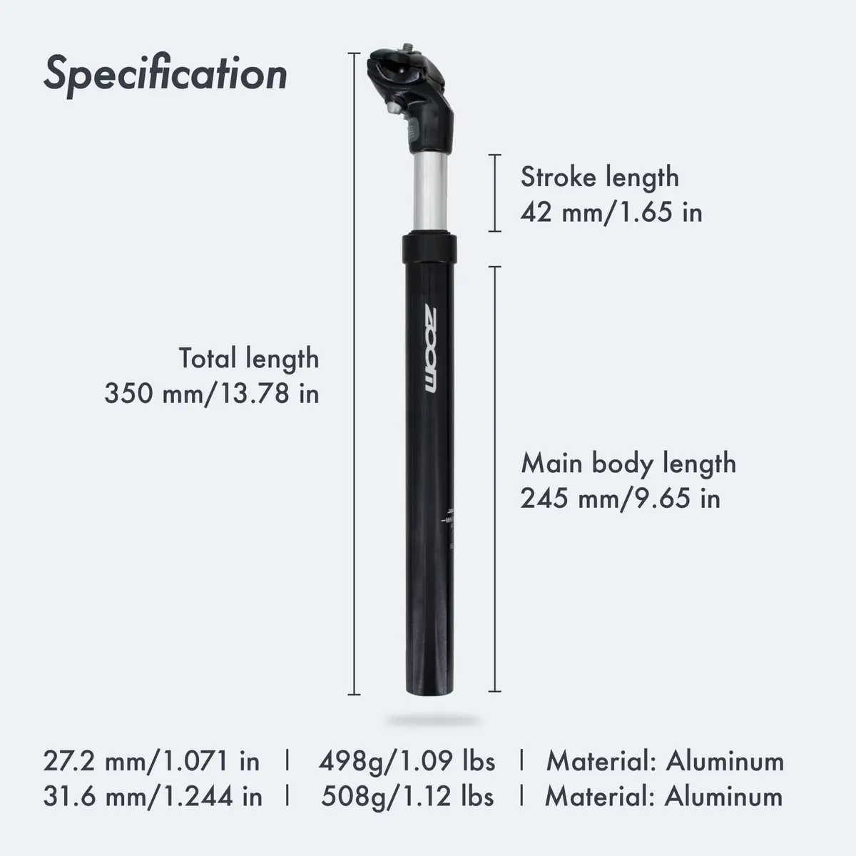 DJC Suspension Seatpost 27.2mm Black Head | Lightweight Aluminum Body with 42mm Travel - view 3