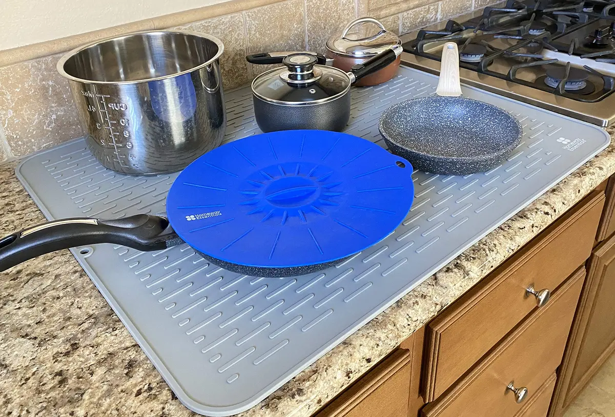 Homeway Essentials Silicone Dish Drying Mat 30 x 24 | Large Countertop Mat for Kitchen & Sink (3XL, GREY) - view 6