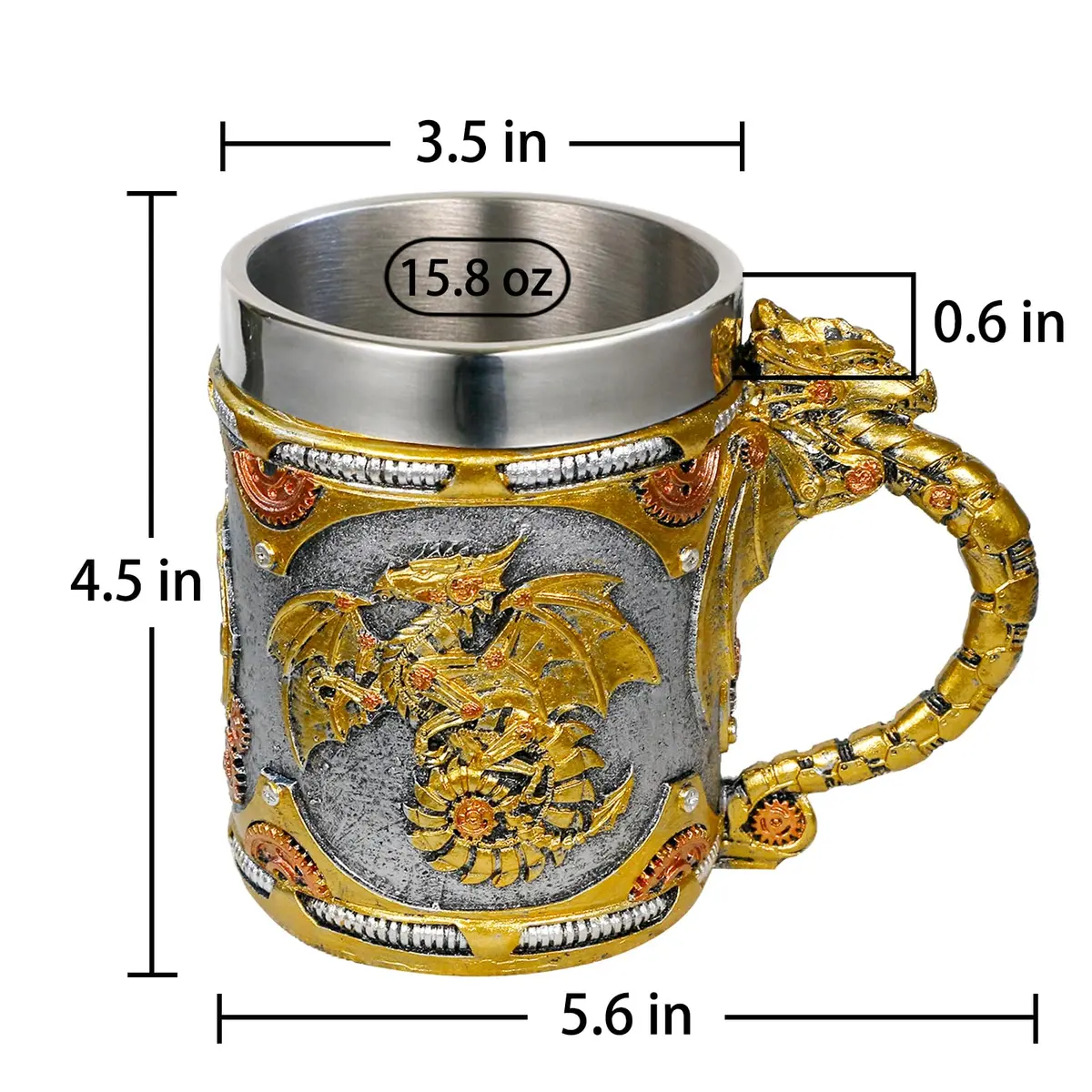 alikiki Medieval Steampunk Dragon Coffee Cup 15.8oz | Handcrafted Renaissance Mug for Fantasy Fans - view 5