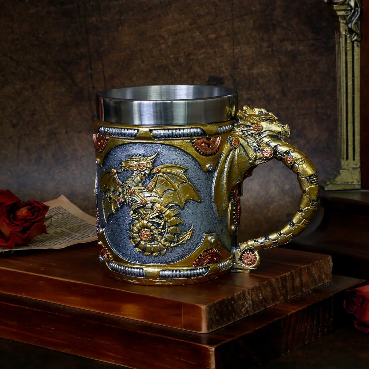 alikiki Medieval Steampunk Dragon Coffee Cup 15.8oz | Handcrafted Renaissance Mug for Fantasy Fans - view 9