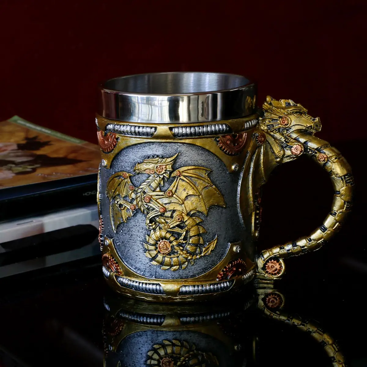 alikiki Medieval Steampunk Dragon Coffee Cup 15.8oz | Handcrafted Renaissance Mug for Fantasy Fans - view 2