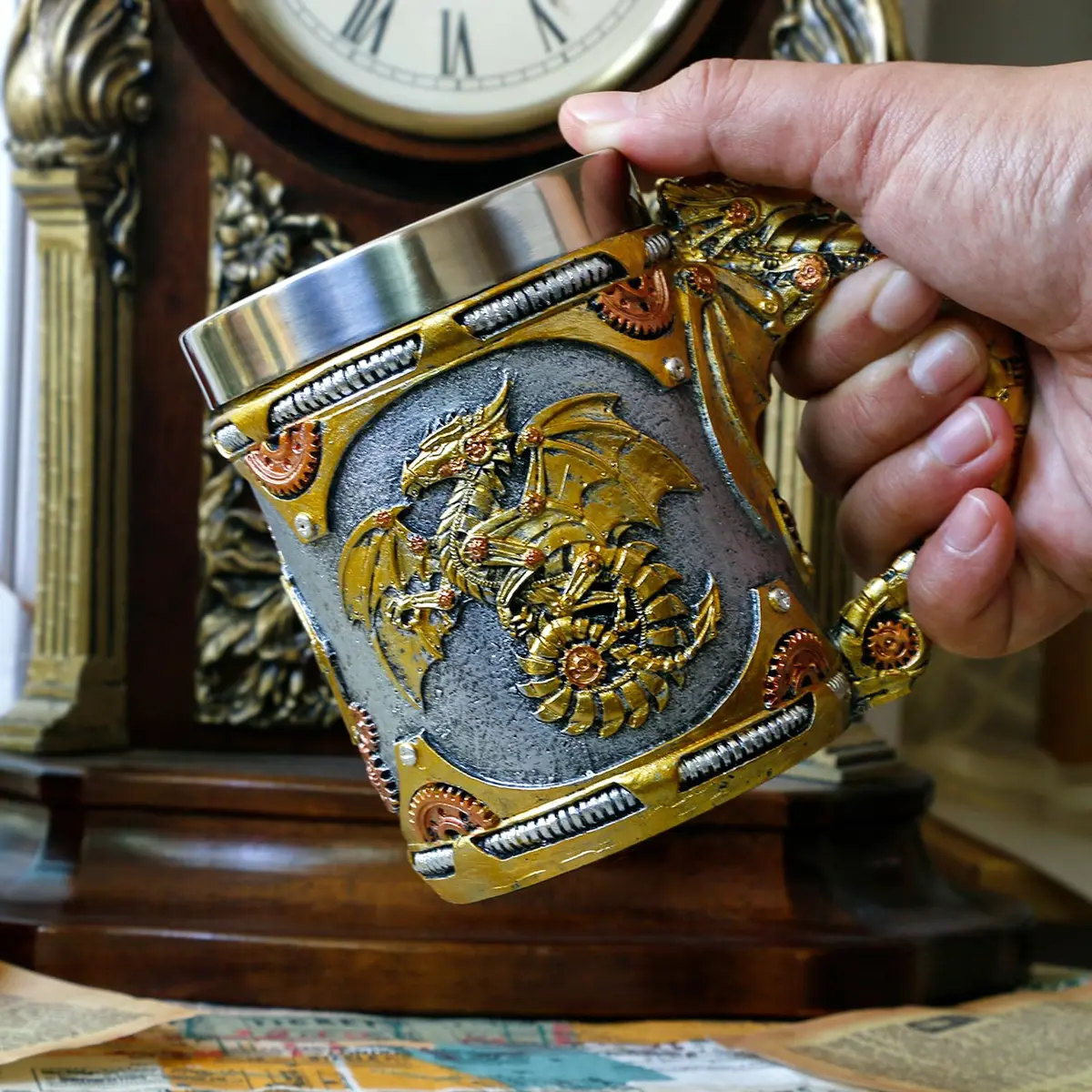 alikiki Medieval Steampunk Dragon Coffee Cup 15.8oz | Handcrafted Renaissance Mug for Fantasy Fans - view 4