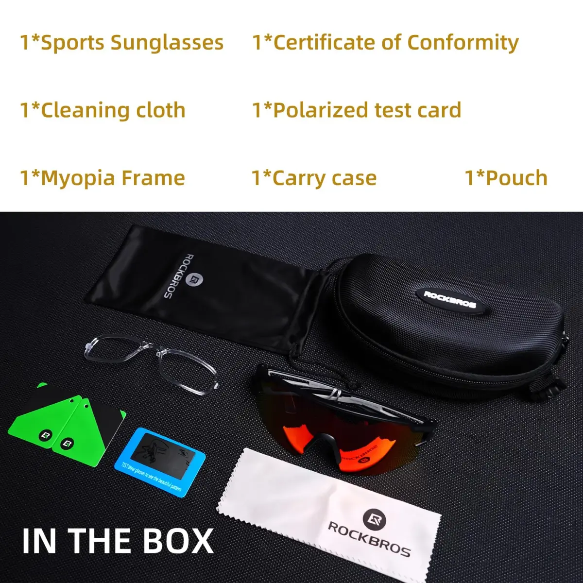 ROCKBROS Polarized Cycling Sunglasses for Men & Women | Rectangular Shape, UV Protection, Lightweight TR90 Frame | Black Yellow, 145mm Arm (5.7in) - view 7