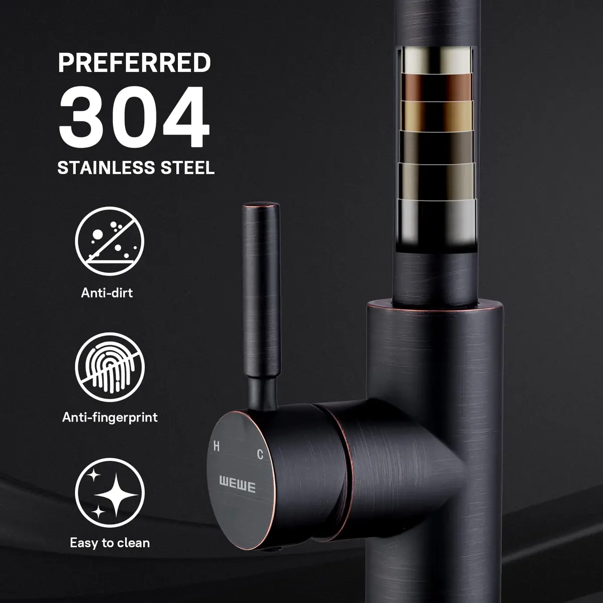 WEWE Kitchen Faucet with Pull Down Sprayer Oil Rubbed Bronze 15.7 Inches | Durable Stainless Steel, 3-Mode, Easy DIY - view 4