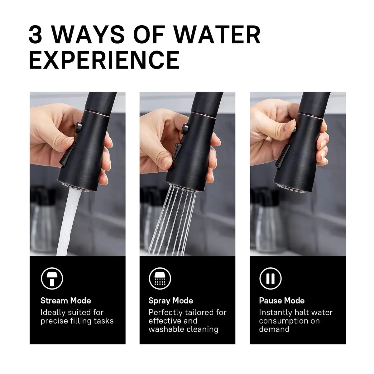 WEWE Kitchen Faucet with Pull Down Sprayer Oil Rubbed Bronze 15.7 Inches | Durable Stainless Steel, 3-Mode, Easy DIY - view 5
