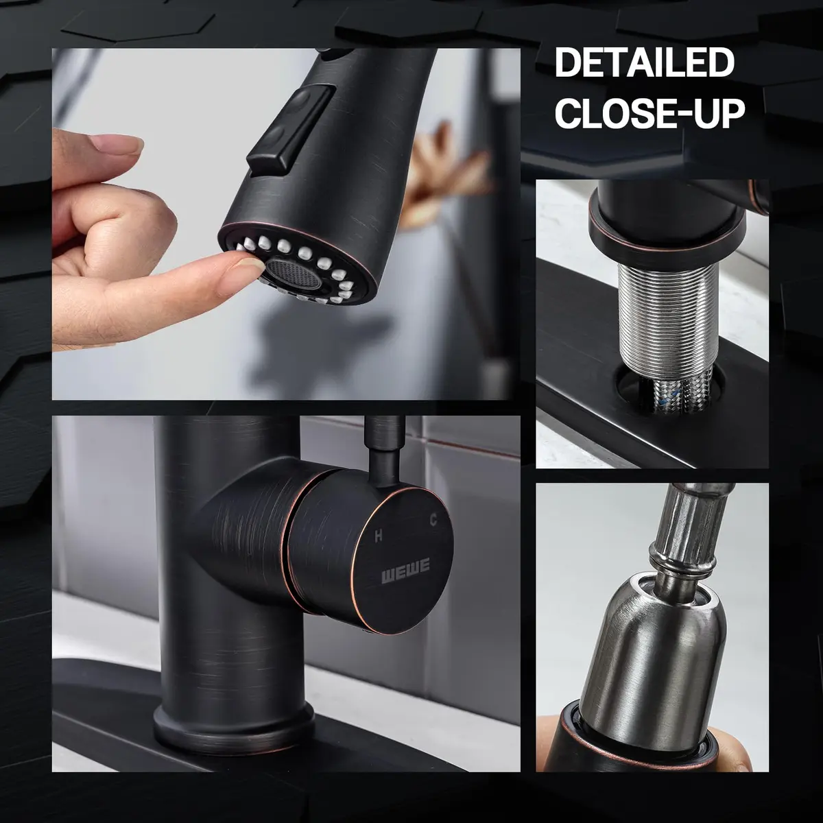 WEWE Kitchen Faucet with Pull Down Sprayer Oil Rubbed Bronze 15.7 Inches | Durable Stainless Steel, 3-Mode, Easy DIY - view 6