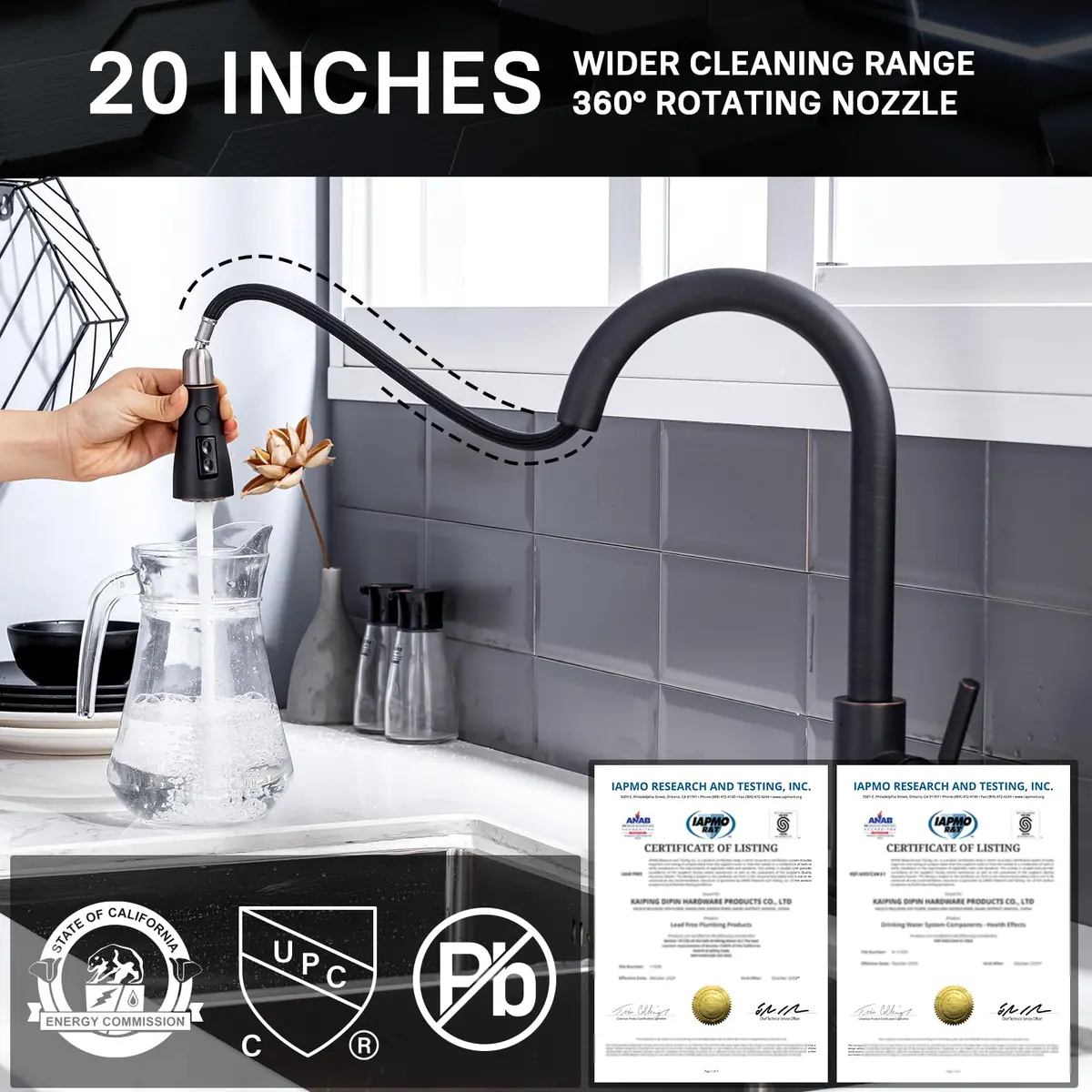 WEWE Kitchen Faucet with Pull Down Sprayer Oil Rubbed Bronze 15.7 Inches | Durable Stainless Steel, 3-Mode, Easy DIY - view 3