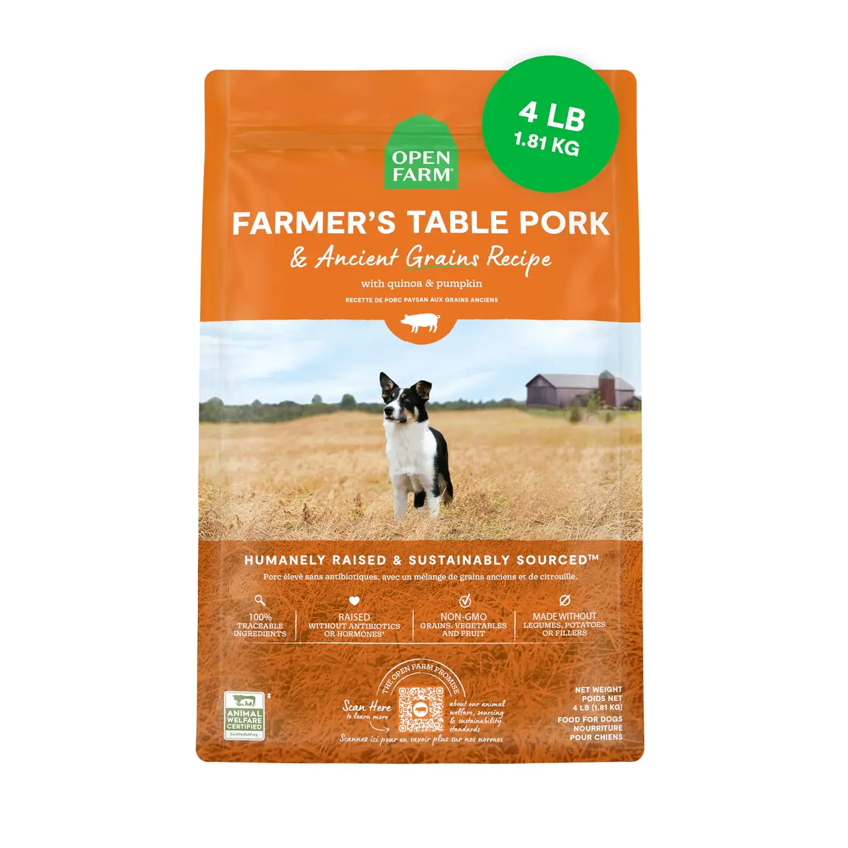 Open Farm Ancient Grains Dry Dog Food, Farmer's Table Pork Kibble, 1.81kg (4lb) | Grain-Inclusive, Sensitive Stomach Support - main product image