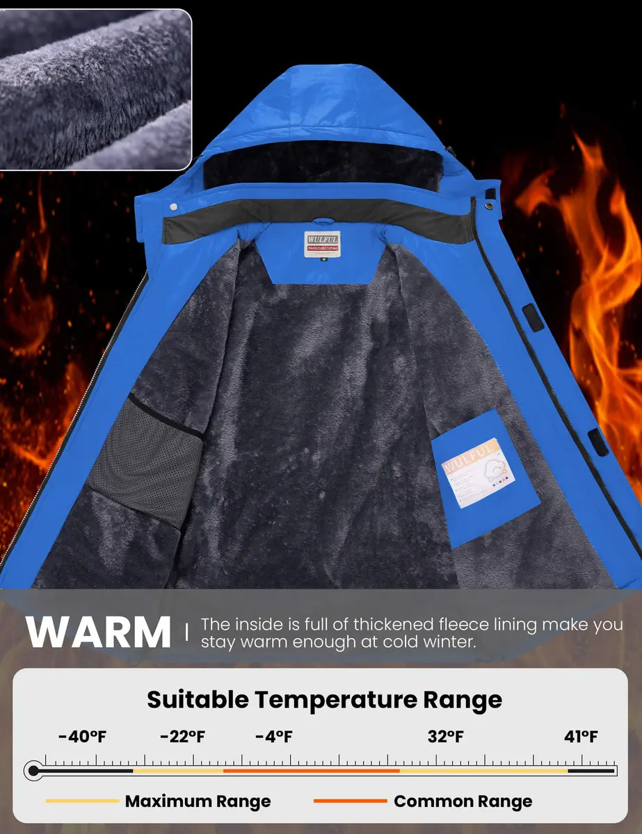 WULFUL Men's Waterproof Ski Jacket Warm Winter Coats Windproof with Hood | Fleece Lined, Water-Resistant, Durable, Relaxed Fit - view 5