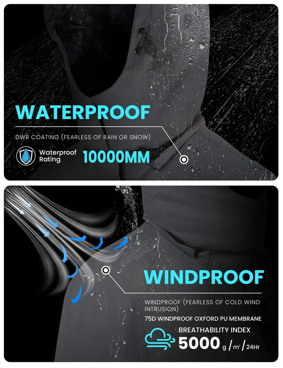 WULFUL Men's Waterproof Ski Jacket Warm Winter Coats Windproof with Hood | Fleece Lined, Relaxed Fit, Water & Windproof - view 4