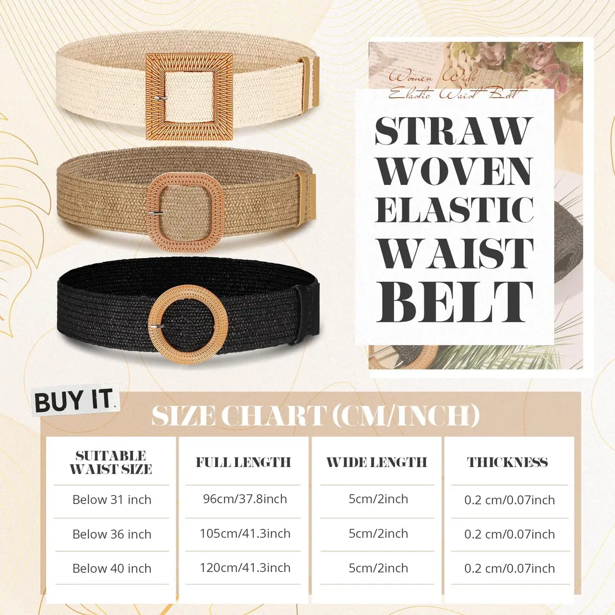 Syhood Woven Belt Dress, Fit Waist Size Below 31'' | Bohemian Elastic Waist Belt for Women - view 2