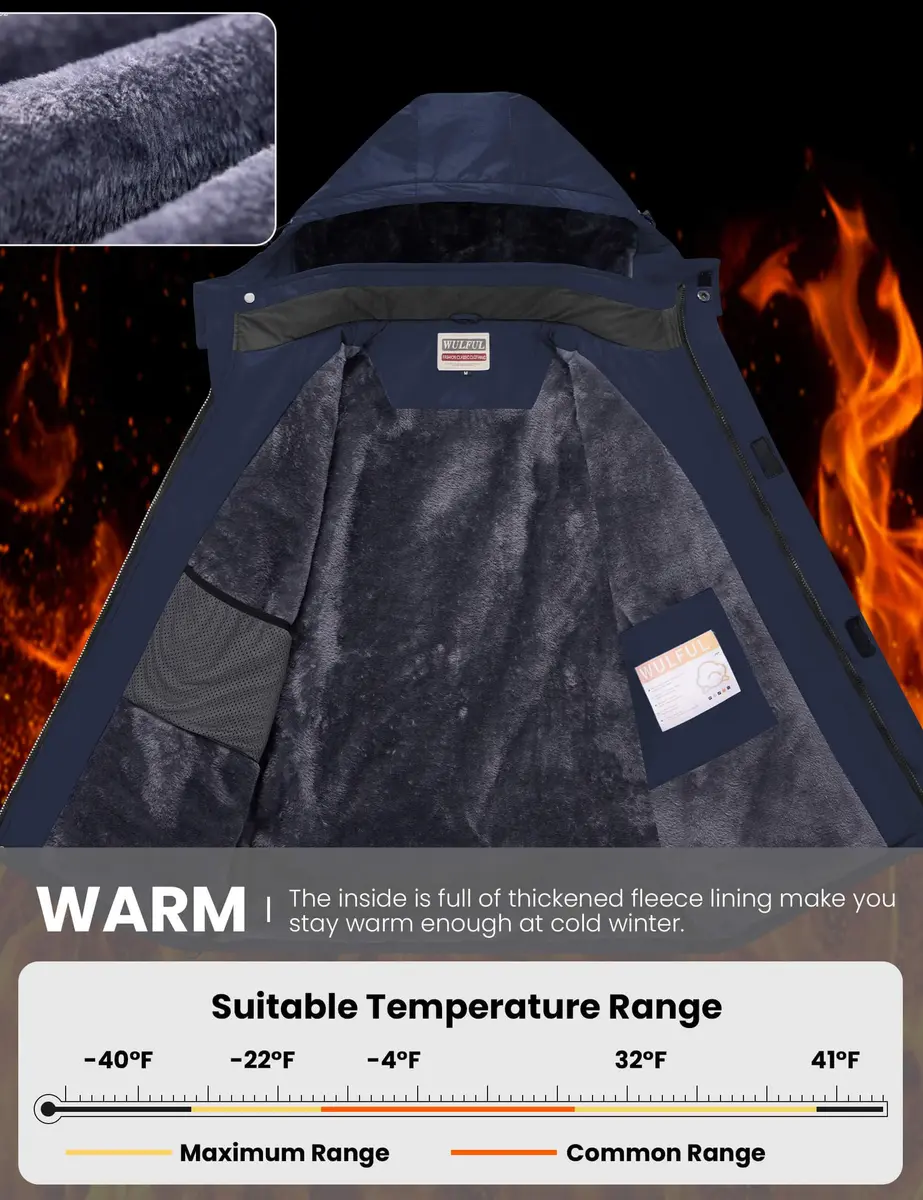 WULFUL Men's Waterproof Ski Jacket Warm Winter Coats Windproof with Hood | Fleece Lined, Relaxed Fit, Water & Wind Resistant - view 5