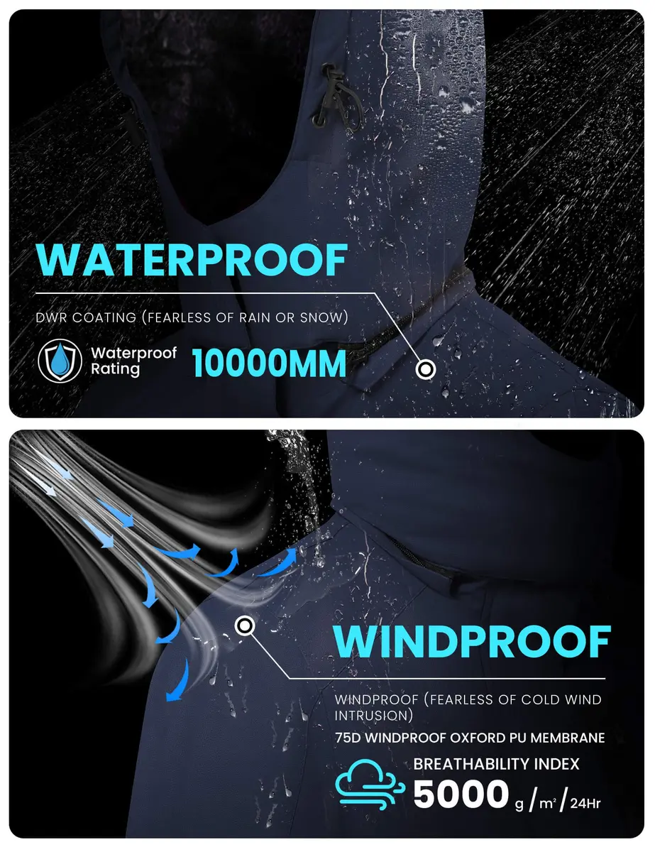 WULFUL Men's Waterproof Ski Jacket Warm Winter Coats Windproof with Hood | Fleece Lined, Relaxed Fit, Water & Wind Resistant - view 4