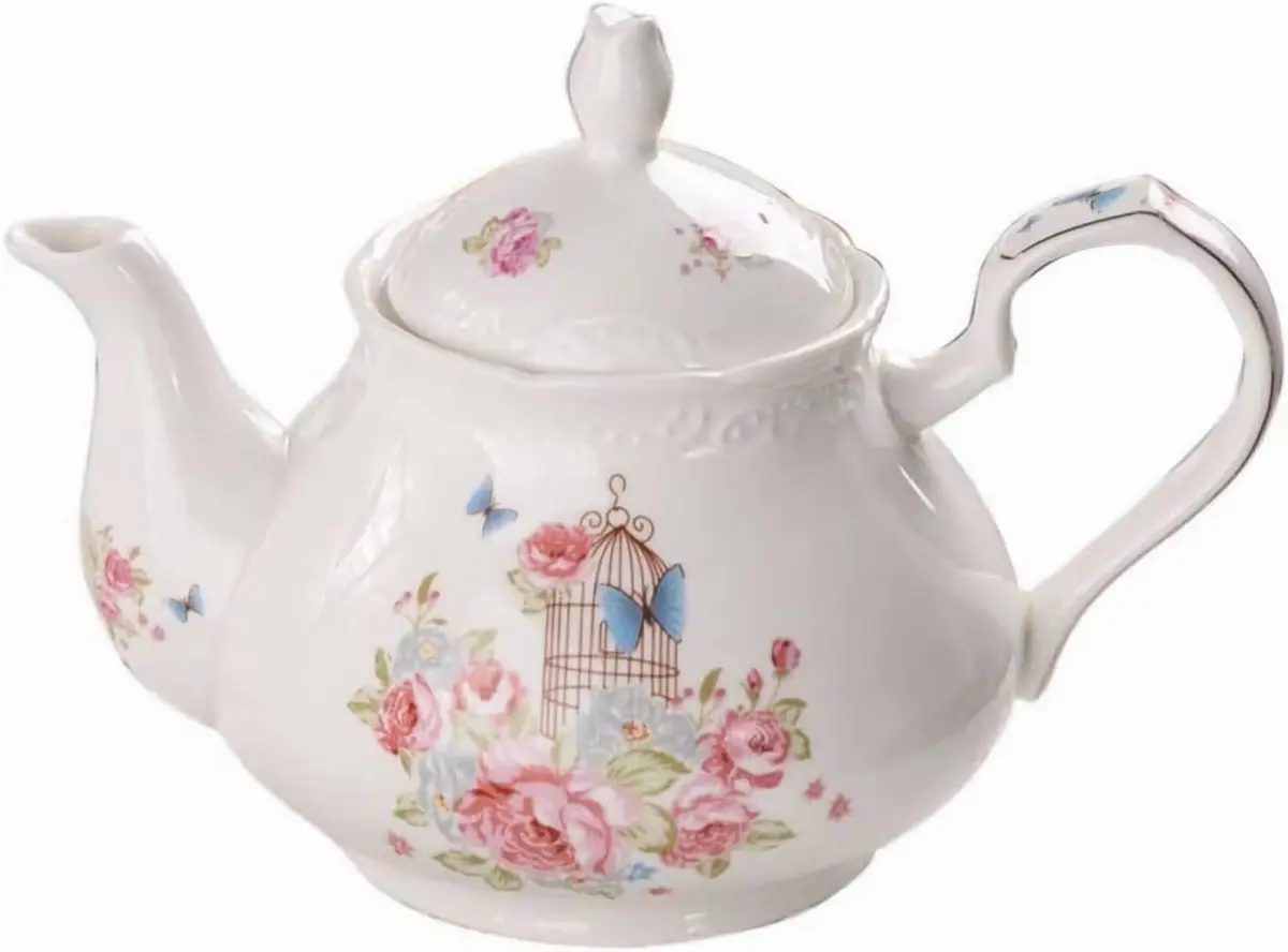 Eplze Pink Rose Ceramic Teapot 900ml (31oz) | Elegant European Style for Tea & Coffee - main product image