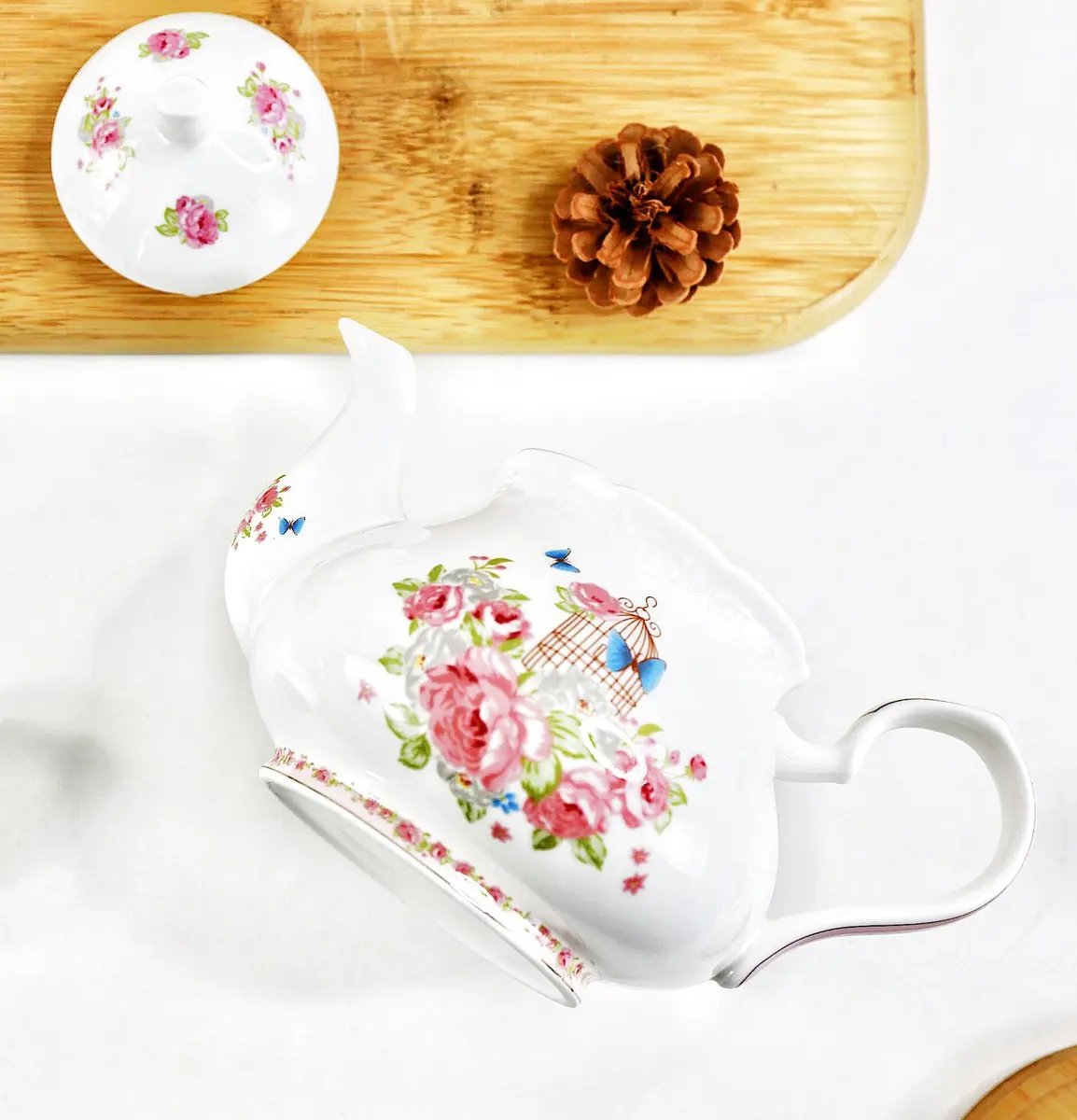 Eplze Pink Rose Ceramic Teapot 900ml (31oz) | Elegant European Style for Tea & Coffee - view 8
