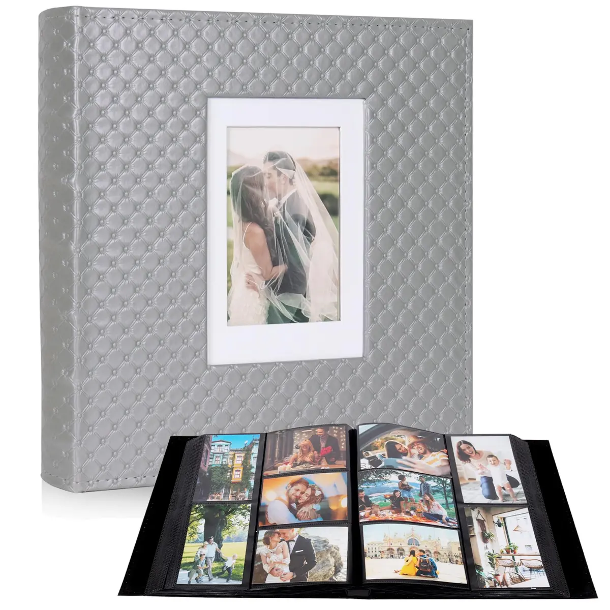 RECUTMS Photo Albums 4x6 Pictures | Large Capacity, Elegant PU Leather Cover, 600 Pockets, Ideal for Weddings & Travel — A-Grey / 600 Pockets - main product image