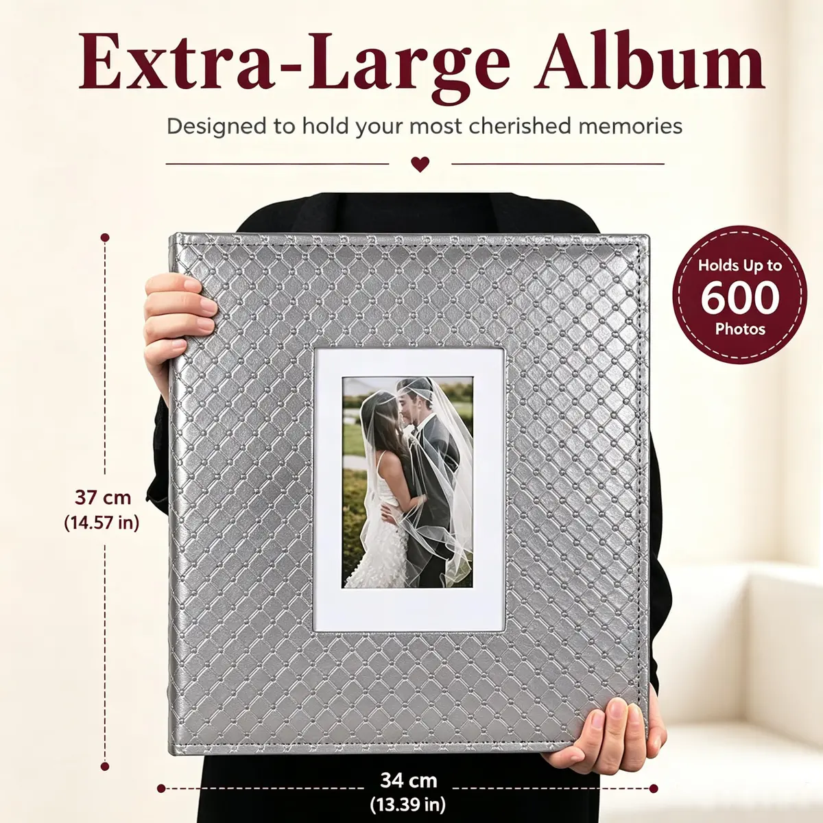 RECUTMS Photo Albums 4x6 Pictures | Large Capacity, Elegant PU Leather Cover, 600 Pockets, Ideal for Weddings & Travel — A-Grey / 600 Pockets - view 8