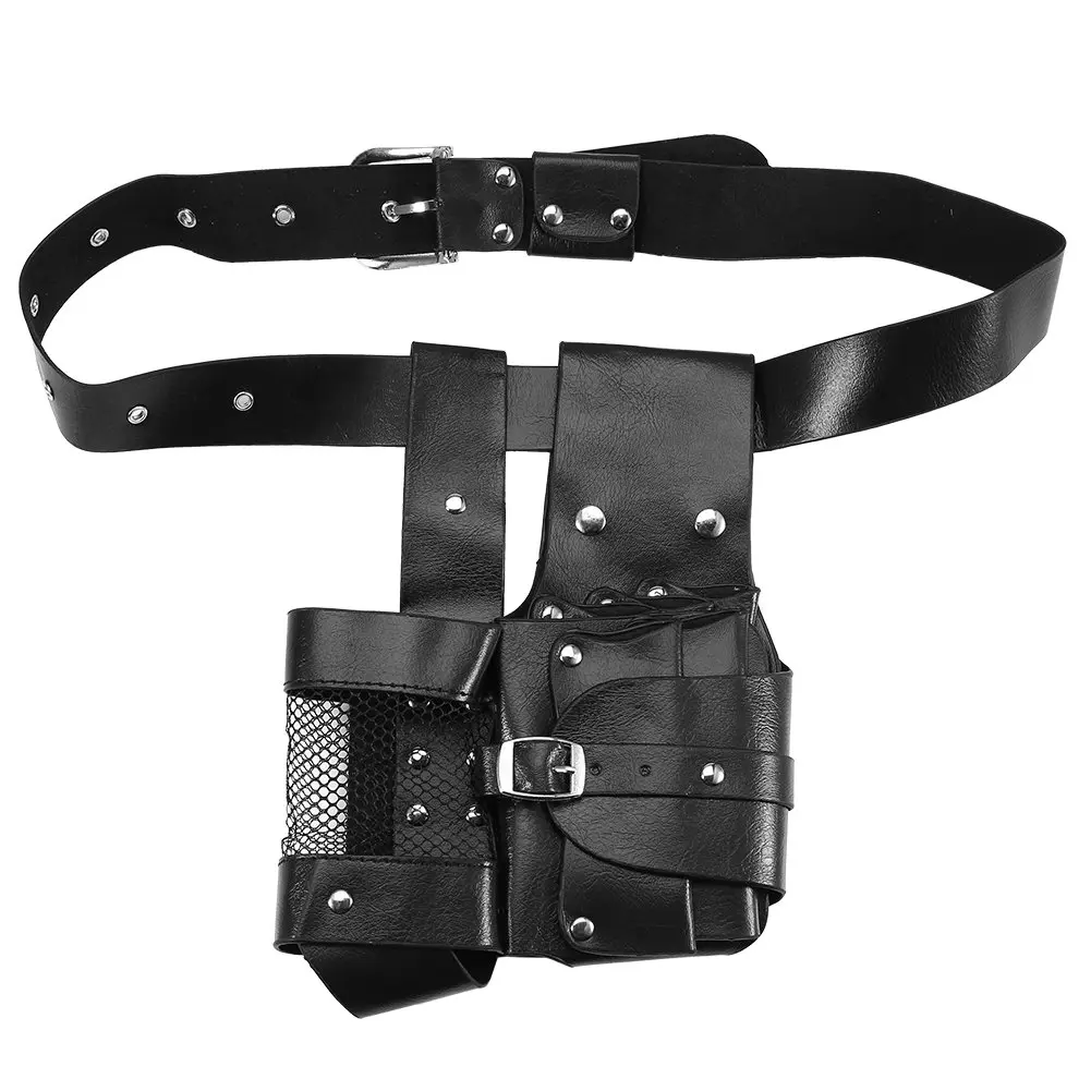 ZJchao PU Leather Hair Stylist Waist Bag with Adjustable Belt | Black - main product image